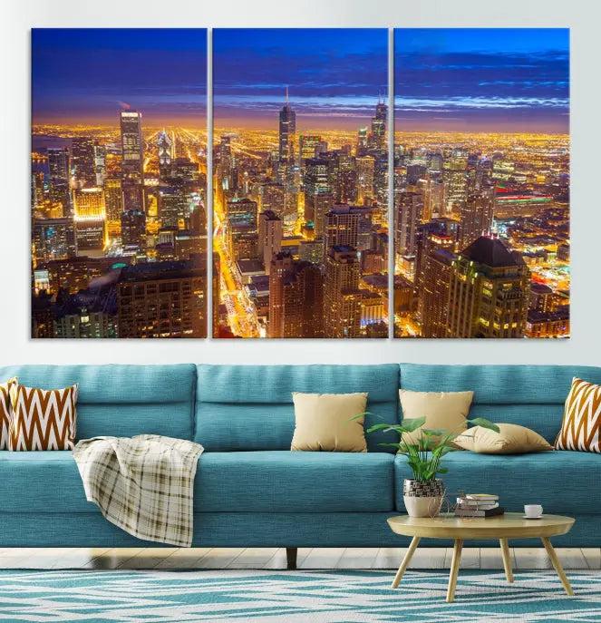 Chicago Wall Art Canvas Print Chicago City Night Canvas Print 