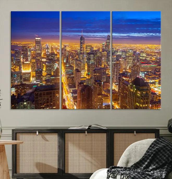 Chicago Wall Art Canvas Print Chicago City Night Canvas Print 