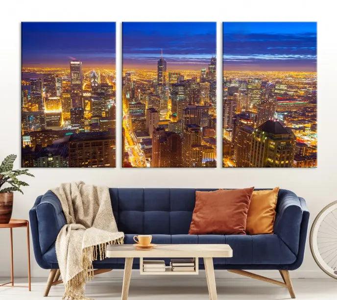 Chicago Wall Art Canvas Print Chicago City Night Canvas Print 