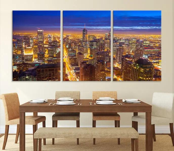 Chicago Wall Art Canvas Print Chicago City Night Canvas Print 