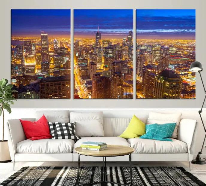 Chicago Wall Art Canvas Print Chicago City Night Canvas Print 