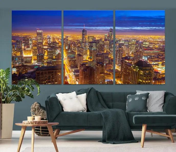 Chicago Wall Art Canvas Print Chicago City Night Canvas Print 