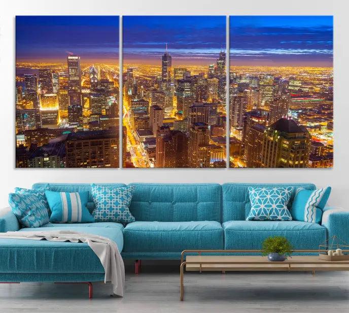 Chicago Wall Art Canvas Print Chicago City Night Canvas Print 