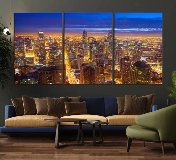 Chicago Wall Art Canvas Print Chicago City Night Canvas Print 