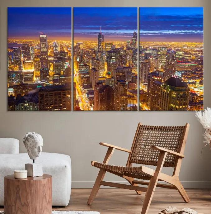 Chicago Wall Art Canvas Print Chicago City Night Canvas Print 