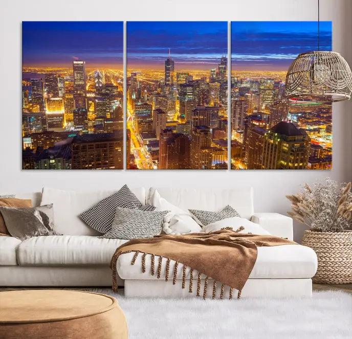 Chicago Wall Art Canvas Print Chicago City Night Canvas Print 