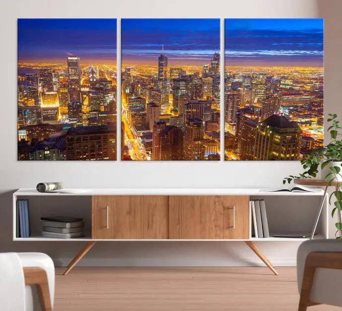 Chicago Wall Art Canvas Print Chicago City Night Canvas Print 