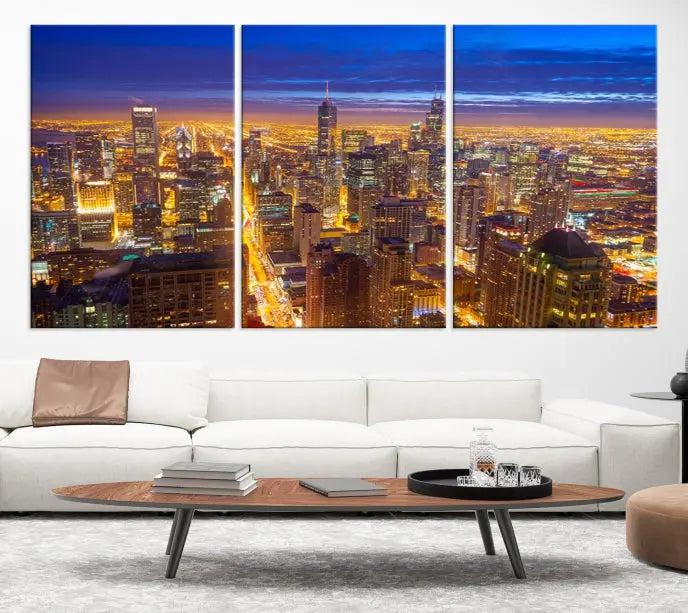 Chicago Wall Art Canvas Print Chicago City Night Canvas Print 