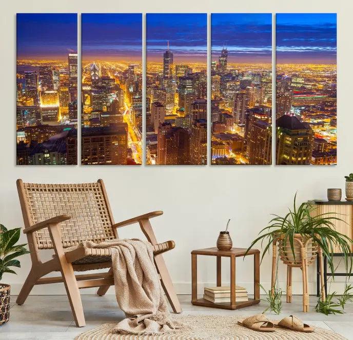 Chicago Wall Art Canvas Print Chicago City Night Canvas Print 