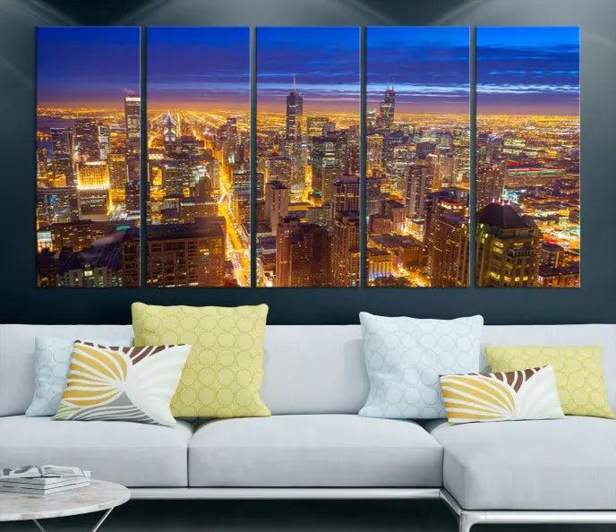 Chicago Wall Art Canvas Print Chicago City Night Canvas Print 