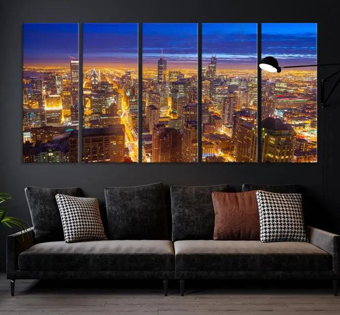 Chicago Wall Art Canvas Print Chicago City Night Canvas Print 