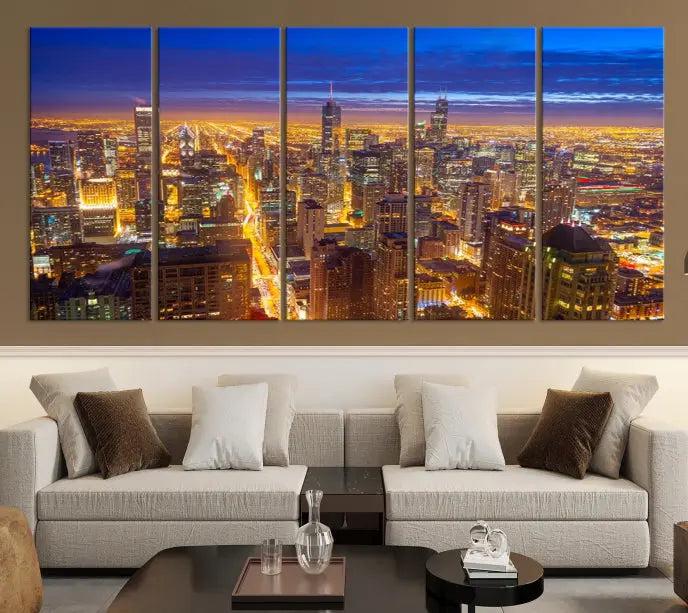 Chicago Wall Art Canvas Print Chicago City Night Canvas Print 