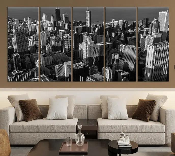 Hanging on the wall is the Chicago Wall Art Canvas Print Chicago City Night Canvas Print, a triptych of the city skyline. It’s printed on museum-quality canvas and includes a UV-protective coating to ensure its colors remain vivid for years.