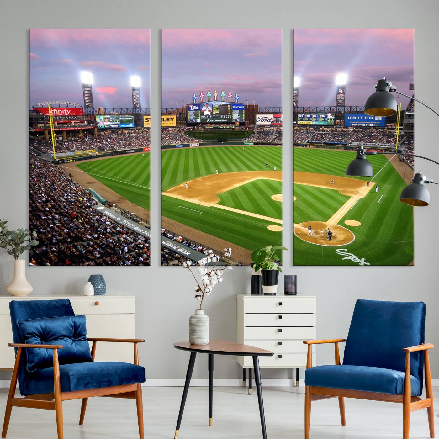 38470-MGV-CV-48X32-3P-Chicago White Sox Baseball Team Print Canvas- Guaranteed Rate Field Stadium Wall Art Canvas Print