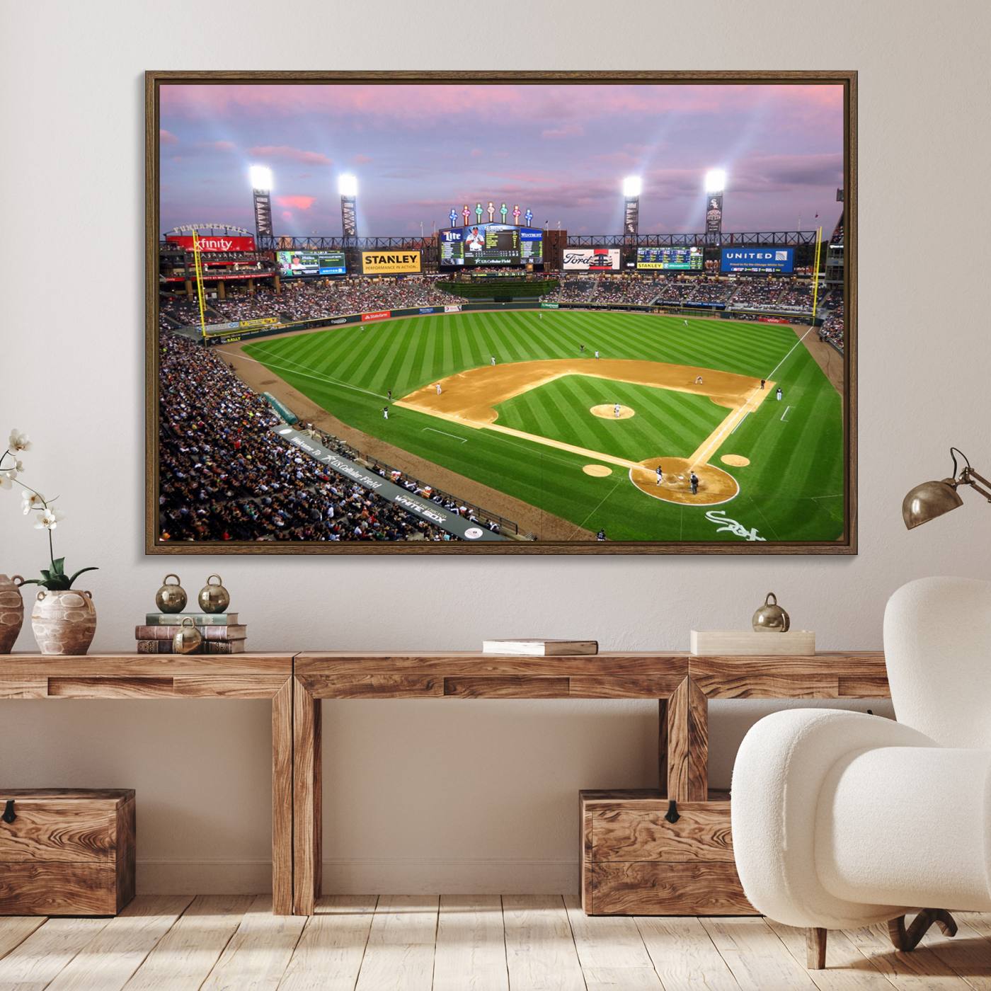 38470-MGV-FC-36X24_Walnut-Chicago White Sox Baseball Team Print Canvas- Guaranteed Rate Field Stadium Wall Art Canvas Print