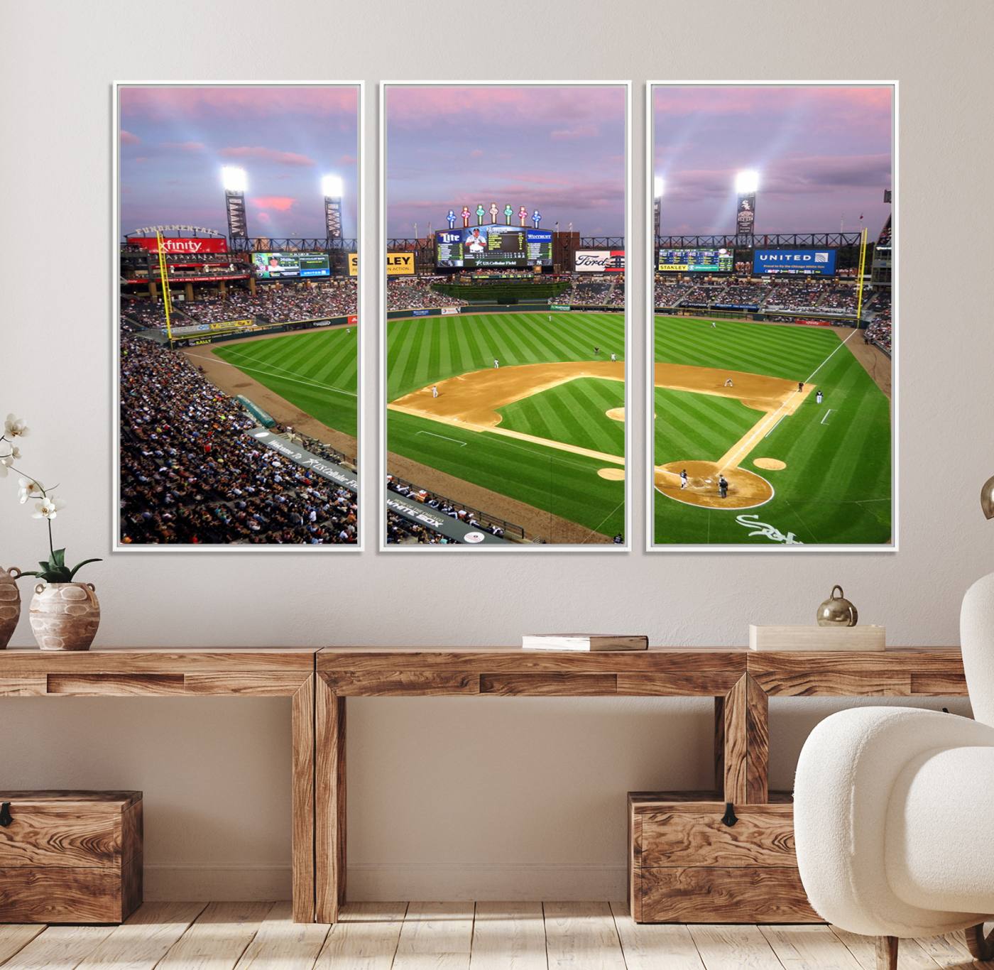 38470-MGV-FC-48X32-3P_White-Chicago White Sox Baseball Team Print Canvas- Guaranteed Rate Field Stadium Wall Art Canvas Print