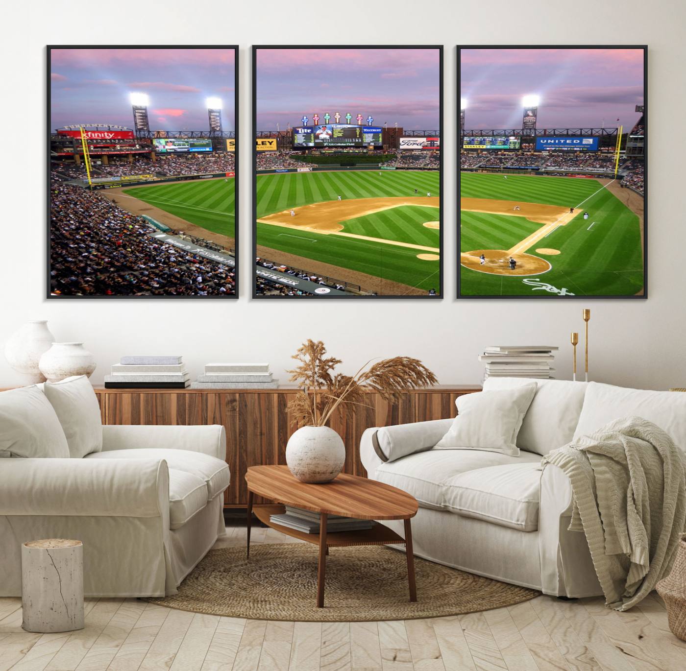 38470-MGV-FC-60X30-3P_Black-Chicago White Sox Baseball Team Print Canvas- Guaranteed Rate Field Stadium Wall Art Canvas Print