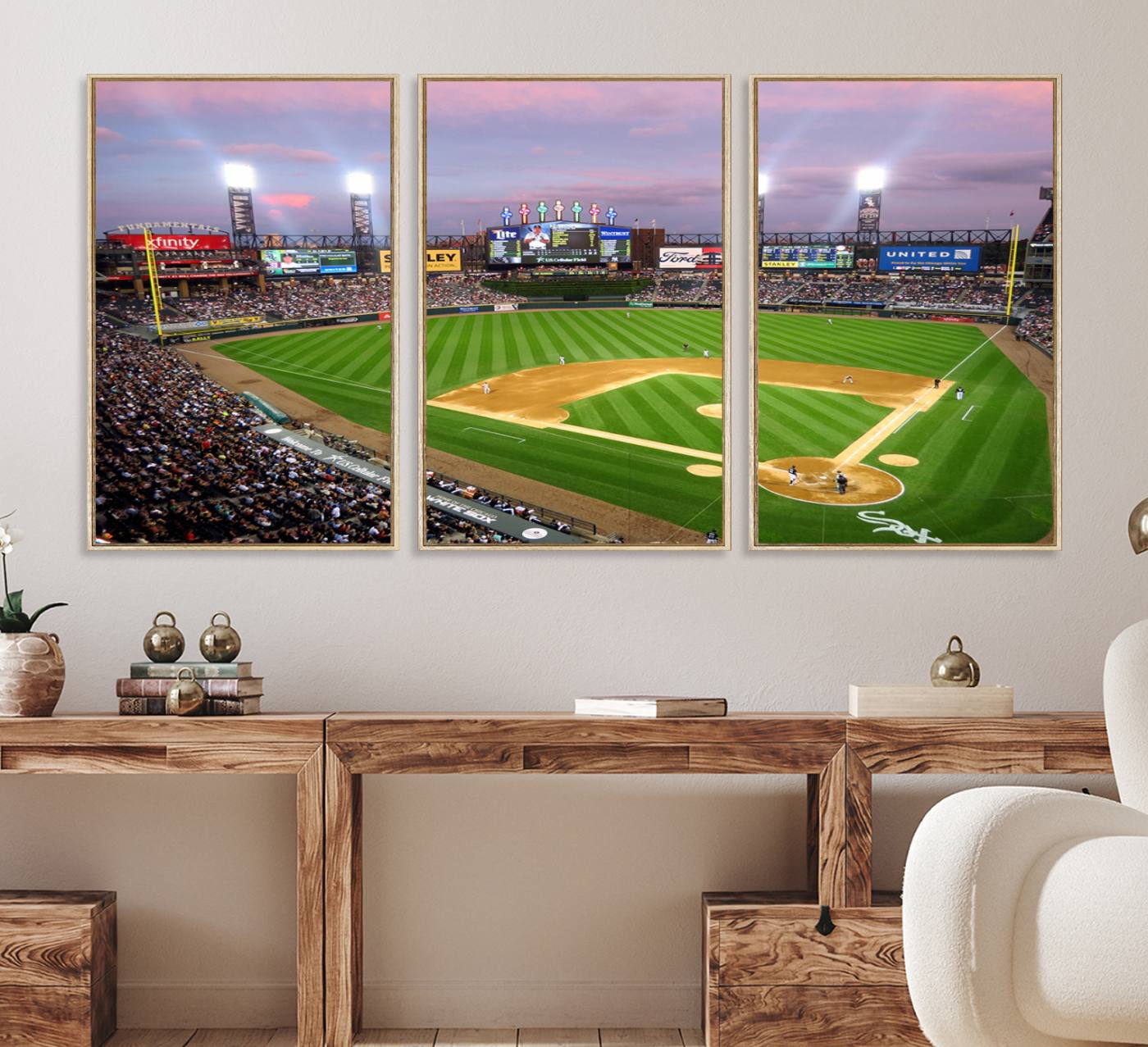 38470-MGV-FC-60X30-3P_Natural-Chicago White Sox Baseball Team Print Canvas- Guaranteed Rate Field Stadium Wall Art Canvas Print