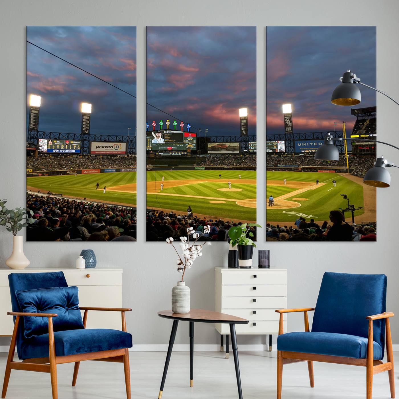 96063-MGV-CV-48X32-3P-Chicago White Sox Baseball Team Print Canvas- Guaranteed Rate Field Stadium Wall Art Canvas Print