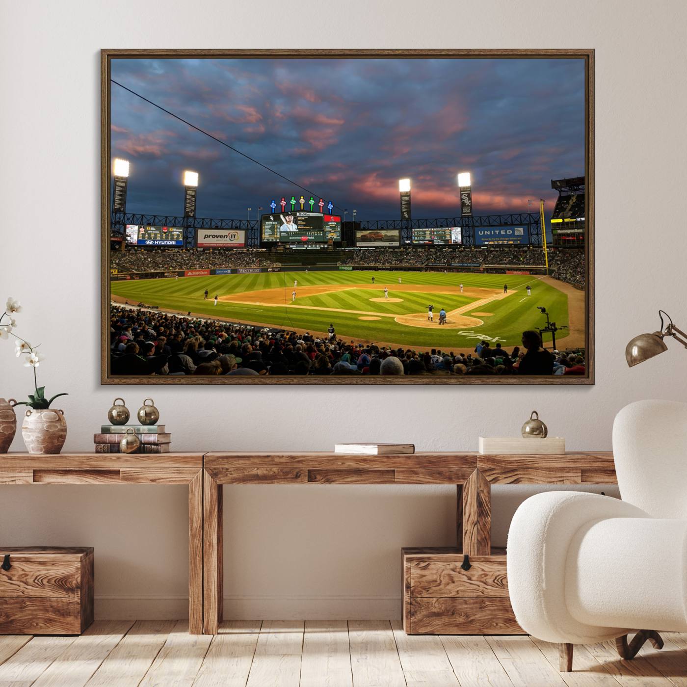 96063-MGV-FC-36X24_Walnut-Chicago White Sox Baseball Team Print Canvas- Guaranteed Rate Field Stadium Wall Art Canvas Print