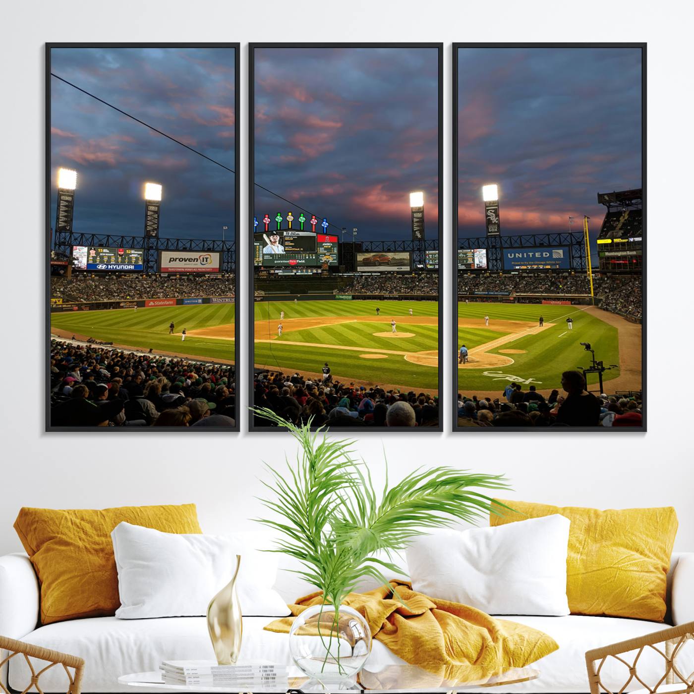 96063-MGV-FC-48X32-3P_Black-Chicago White Sox Baseball Team Print Canvas- Guaranteed Rate Field Stadium Wall Art Canvas Print