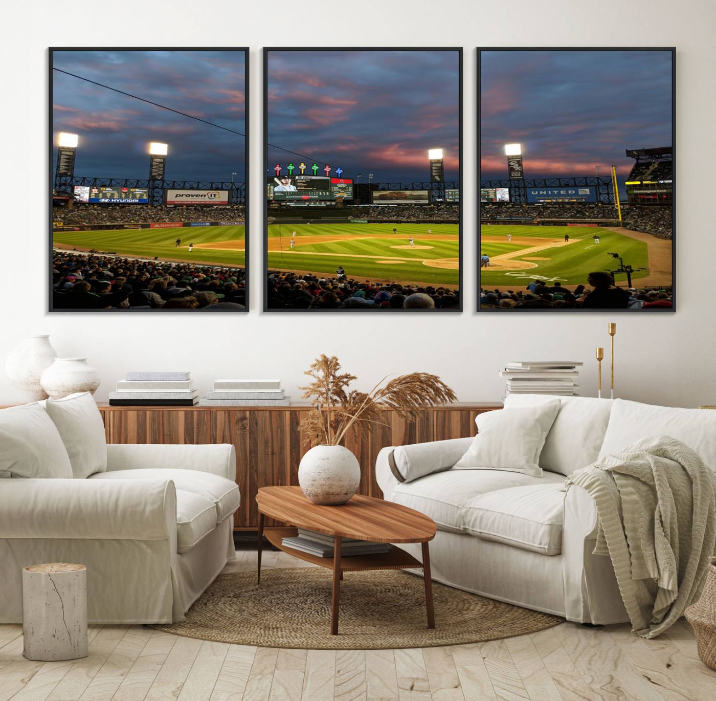 96063-MGV-FC-60X30-3P_Black-Chicago White Sox Baseball Team Print Canvas- Guaranteed Rate Field Stadium Wall Art Canvas Print