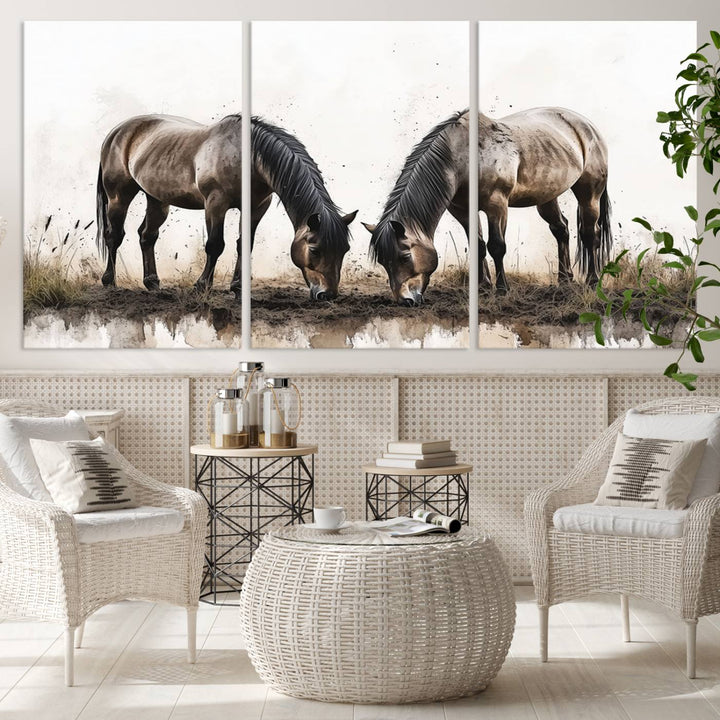 Edit-Images-Chines Ink Style Horses Wall Art Canvas Print