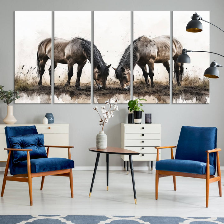 Edit-Images-Chines Ink Style Horses Wall Art Canvas Print