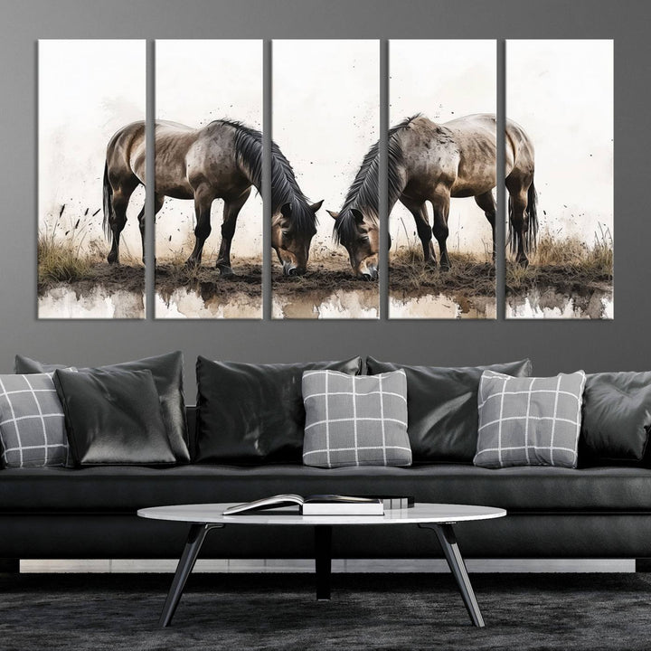 Edit-Images-Chines Ink Style Horses Wall Art Canvas Print