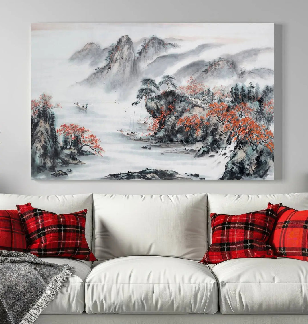 The "Chinese Mountains Trees Canvas Wall Art Print" adds a graceful touch to the space. Crafted on museum-quality canvas and gallery wrapped, it exudes timeless allure while offering lasting beauty with its UV-protective coating.