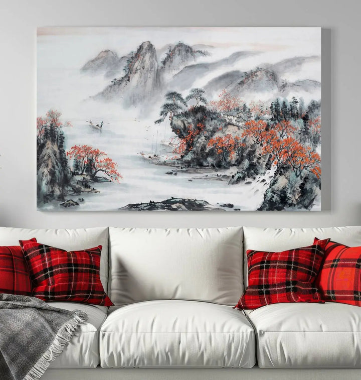 The "Chinese Mountains Trees Canvas Wall Art Print" adds a graceful touch to the space. Crafted on museum-quality canvas and gallery wrapped, it exudes timeless allure while offering lasting beauty with its UV-protective coating.