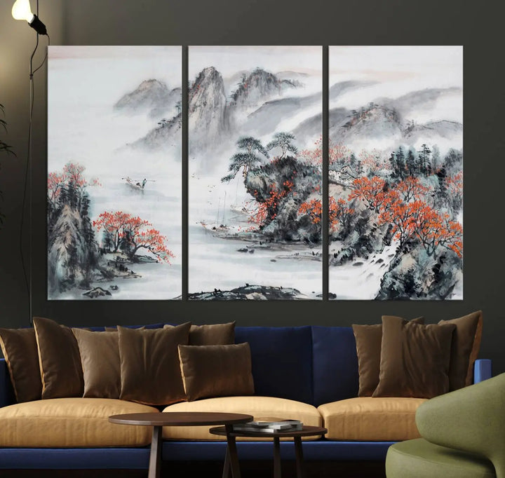 The "Chinese Mountains Trees Canvas Wall Art Print" adds a graceful touch to the space. Crafted on museum-quality canvas and gallery wrapped, it exudes timeless allure while offering lasting beauty with its UV-protective coating.