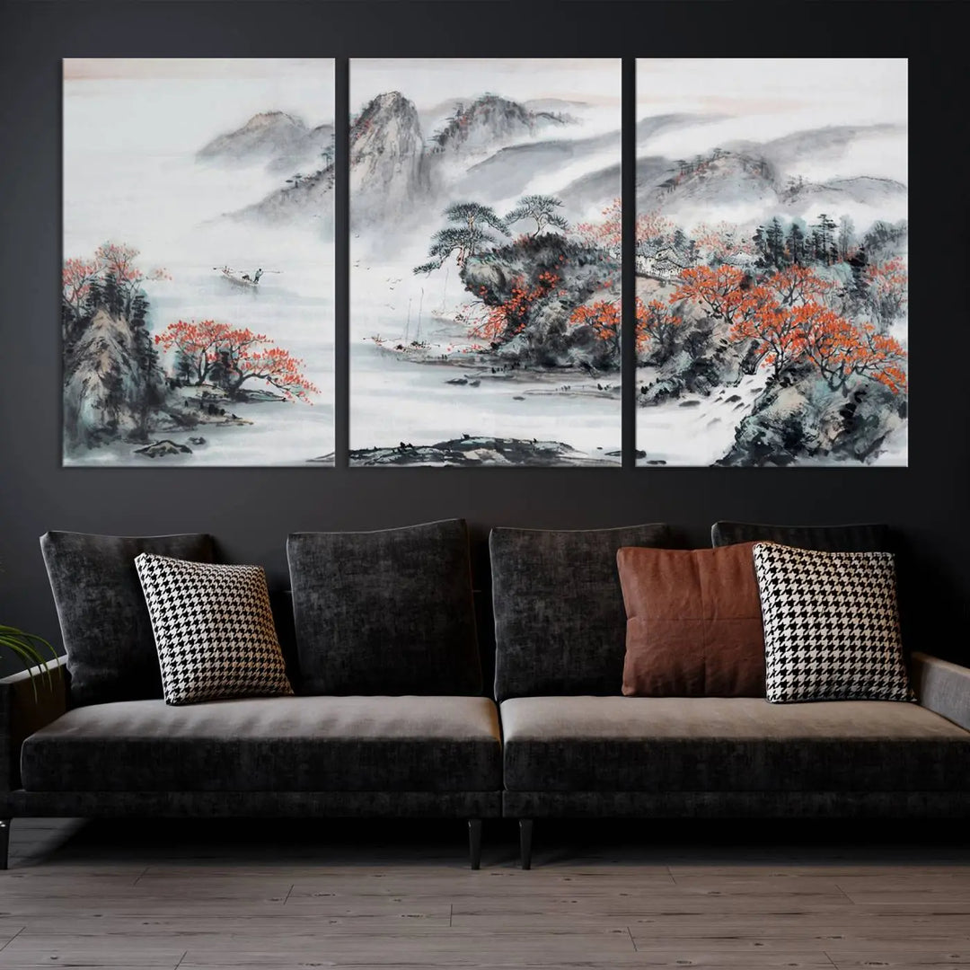 The "Chinese Mountains Trees Canvas Wall Art Print" adds a graceful touch to the space. Crafted on museum-quality canvas and gallery wrapped, it exudes timeless allure while offering lasting beauty with its UV-protective coating.