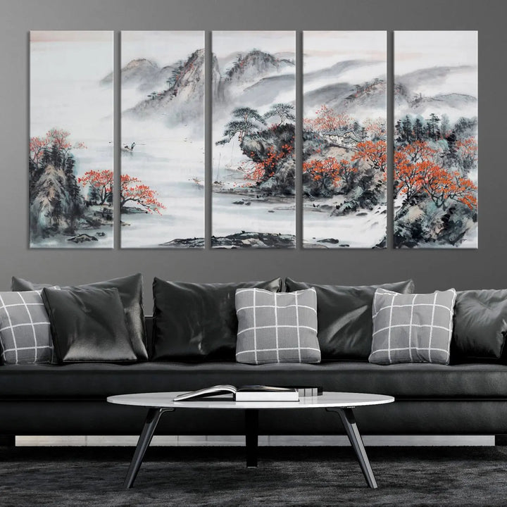 The "Chinese Mountains Trees Canvas Wall Art Print" adds a graceful touch to the space. Crafted on museum-quality canvas and gallery wrapped, it exudes timeless allure while offering lasting beauty with its UV-protective coating.