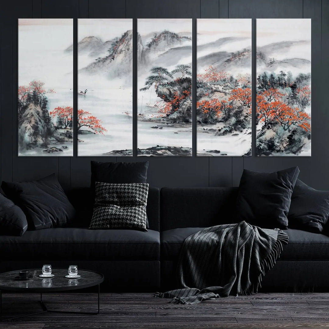 The "Chinese Mountains Trees Canvas Wall Art Print" adds a graceful touch to the space. Crafted on museum-quality canvas and gallery wrapped, it exudes timeless allure while offering lasting beauty with its UV-protective coating.