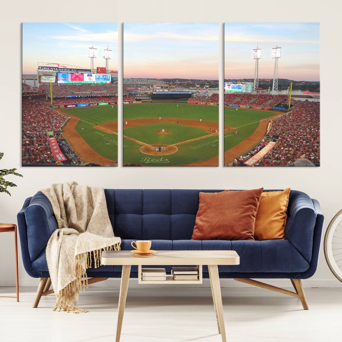 20257-MGV-CV-36X24-Cincinnati Reds Baseball Print Canvas- Cincinnati Great American Ball Park Stadium Wall Art Canvas Print