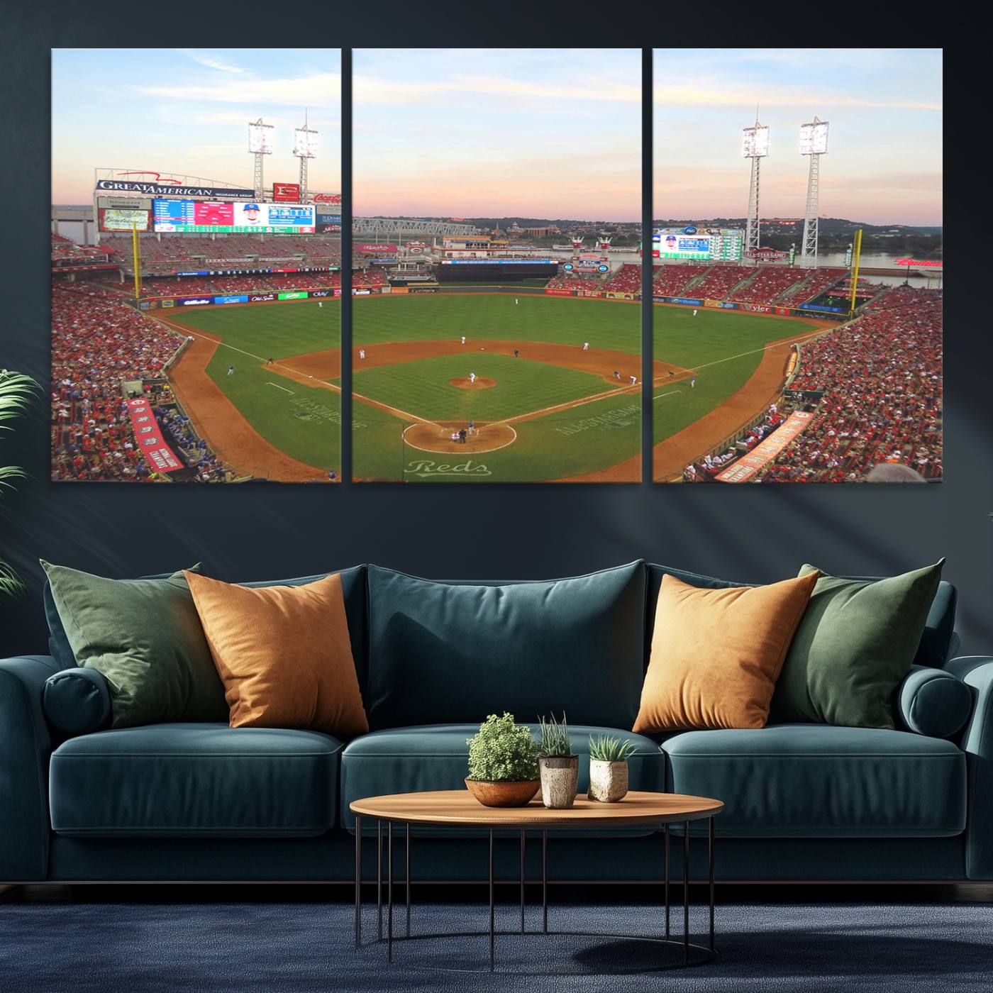 20257-MGV-CV-36X24-Cincinnati Reds Baseball Print Canvas- Cincinnati Great American Ball Park Stadium Wall Art Canvas Print
