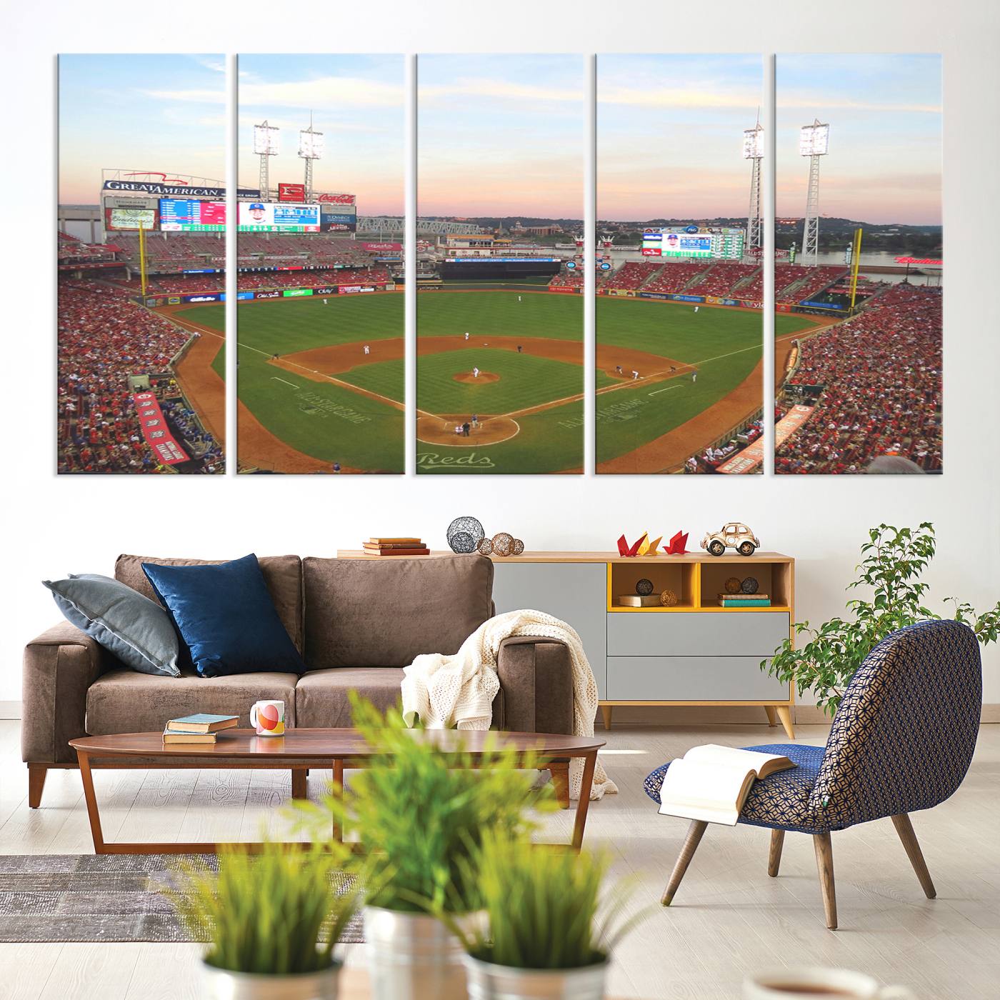 20257-MGV-CV-36X24-Cincinnati Reds Baseball Print Canvas- Cincinnati Great American Ball Park Stadium Wall Art Canvas Print