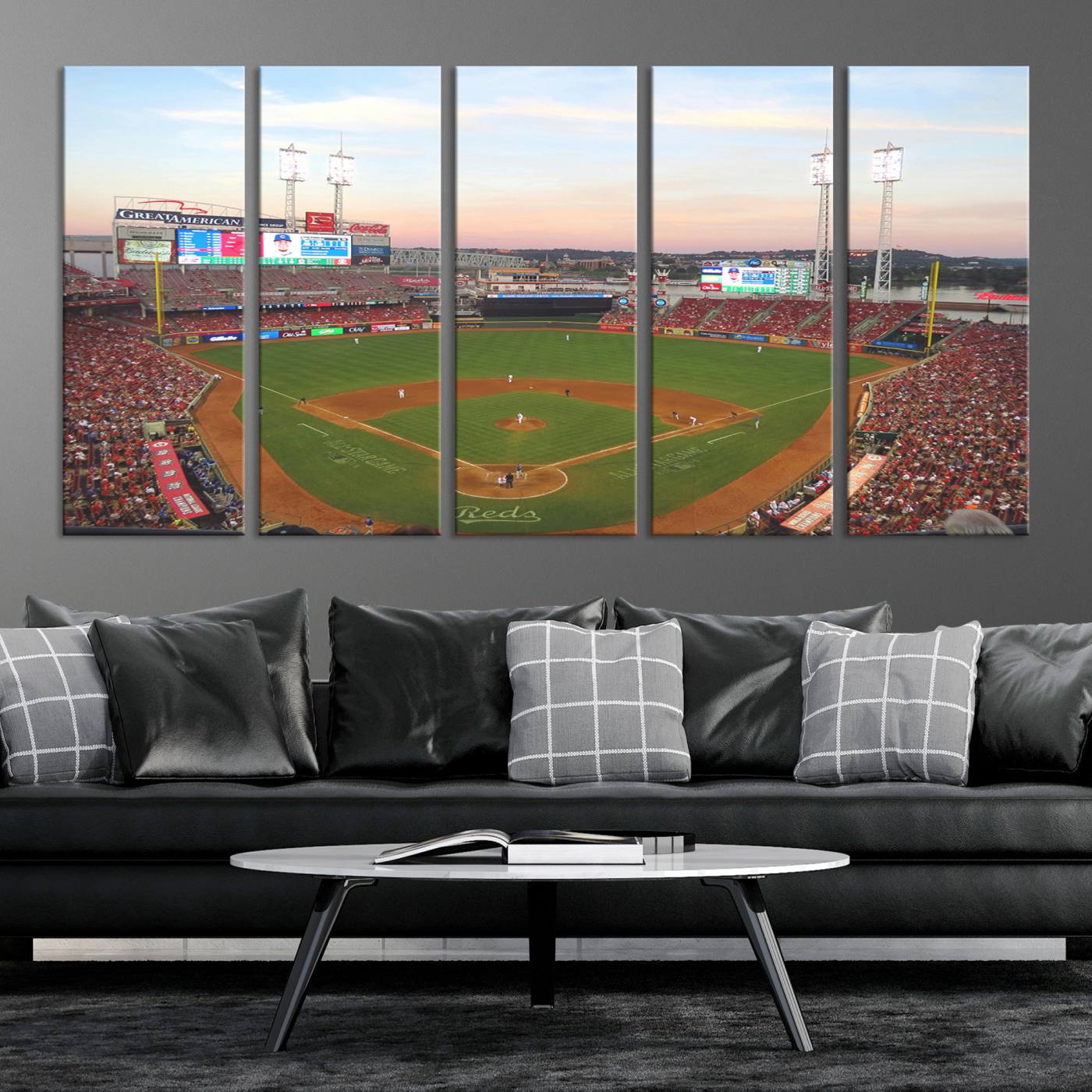 20257-MGV-CV-36X24-Cincinnati Reds Baseball Print Canvas- Cincinnati Great American Ball Park Stadium Wall Art Canvas Print