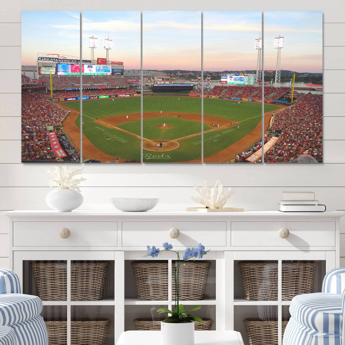 20257-MGV-CV-36X24-Cincinnati Reds Baseball Print Canvas- Cincinnati Great American Ball Park Stadium Wall Art Canvas Print