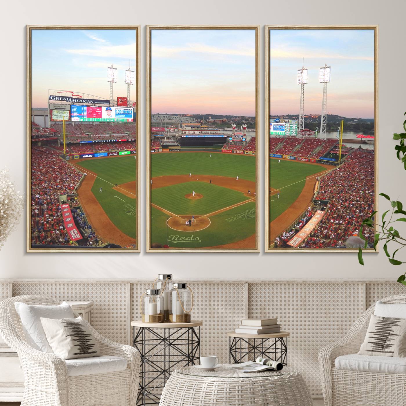 20257-MGV-CV-36X24-Cincinnati Reds Baseball Print Canvas- Cincinnati Great American Ball Park Stadium Wall Art Canvas Print