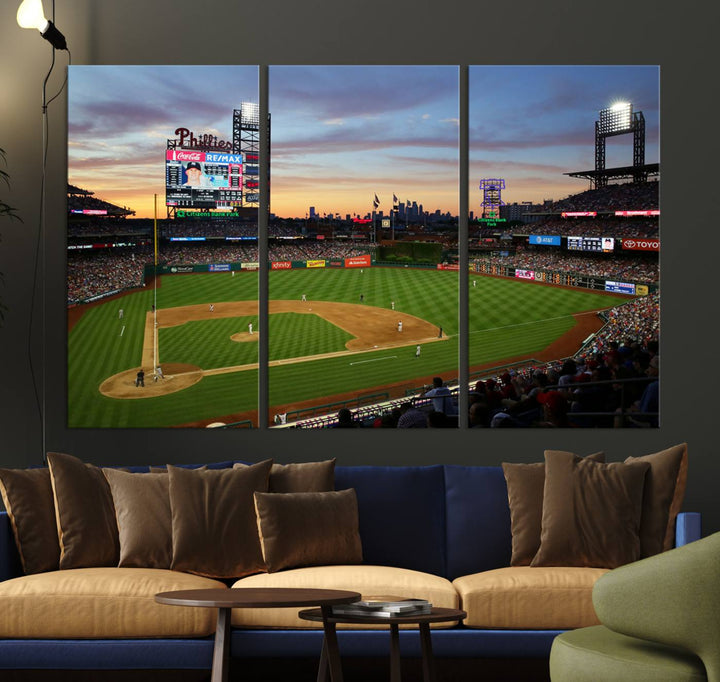 Citizens Bank Park Philadelphia Phillies Wall Art Canvas | 3-Panel Canvas Print of Phillies Stadium | Large Framed Baseball Wall Decor | MLB
