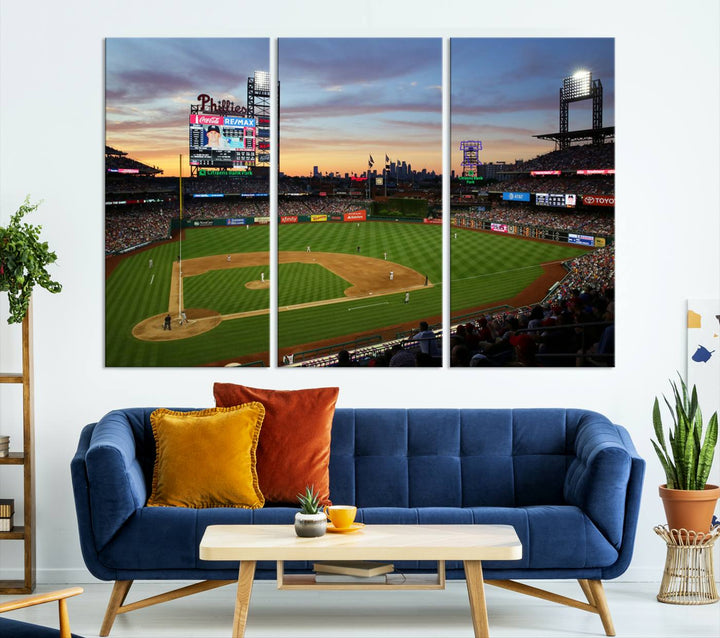 Citizens Bank Park Philadelphia Phillies Wall Art Canvas | 3-Panel Canvas Print of Phillies Stadium | Large Framed Baseball Wall Decor | MLB