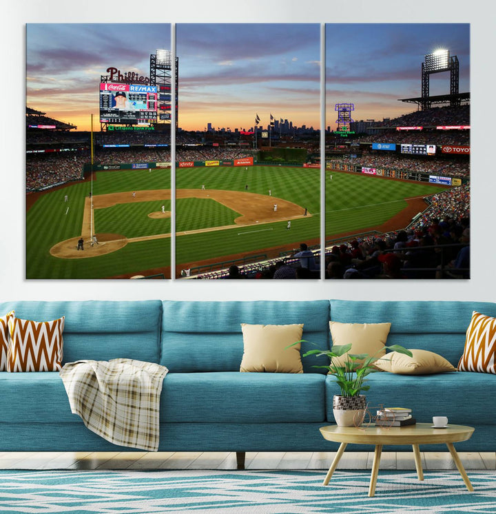 Citizens Bank Park Philadelphia Phillies Wall Art Canvas | 3-Panel Canvas Print of Phillies Stadium | Large Framed Baseball Wall Decor | MLB