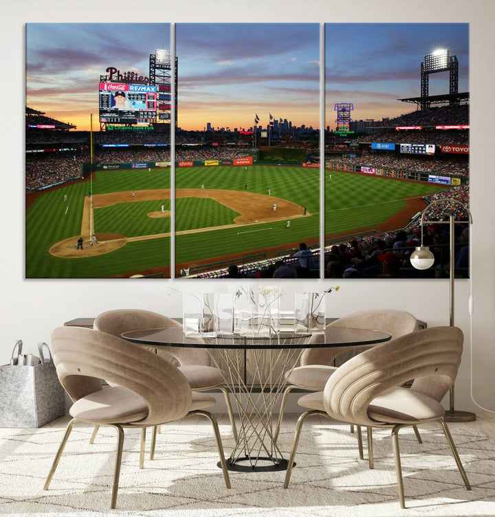 Citizens Bank Park Philadelphia Phillies Wall Art Canvas | 3-Panel Canvas Print of Phillies Stadium | Large Framed Baseball Wall Decor | MLB