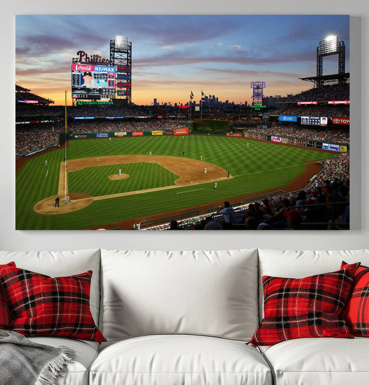 Citizens Bank Park Philadelphia Phillies Wall Art Canvas | 3-Panel Canvas Print of Phillies Stadium | Large Framed Baseball Wall Decor | MLB