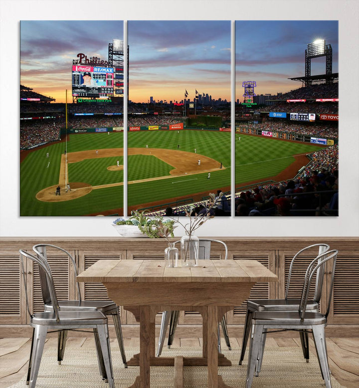 Citizens Bank Park Philadelphia Phillies Wall Art Canvas | 3-Panel Canvas Print of Phillies Stadium | Large Framed Baseball Wall Decor | MLB