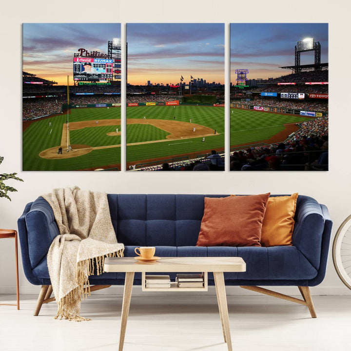 Citizens Bank Park Philadelphia Phillies Wall Art Canvas | 3-Panel Canvas Print of Phillies Stadium | Large Framed Baseball Wall Decor | MLB