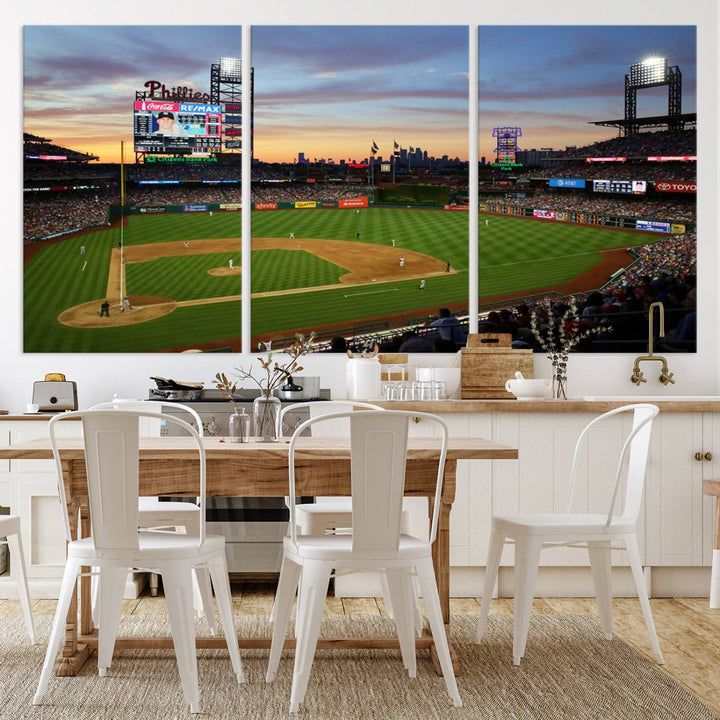 13778-MGV-CV-36X24-Citizens Bank Park Philadelphia Phillies Wall Art Canvas | 3-Panel Canvas Print of Phillies Stadium | Large Framed Baseball Wall Decor | MLB