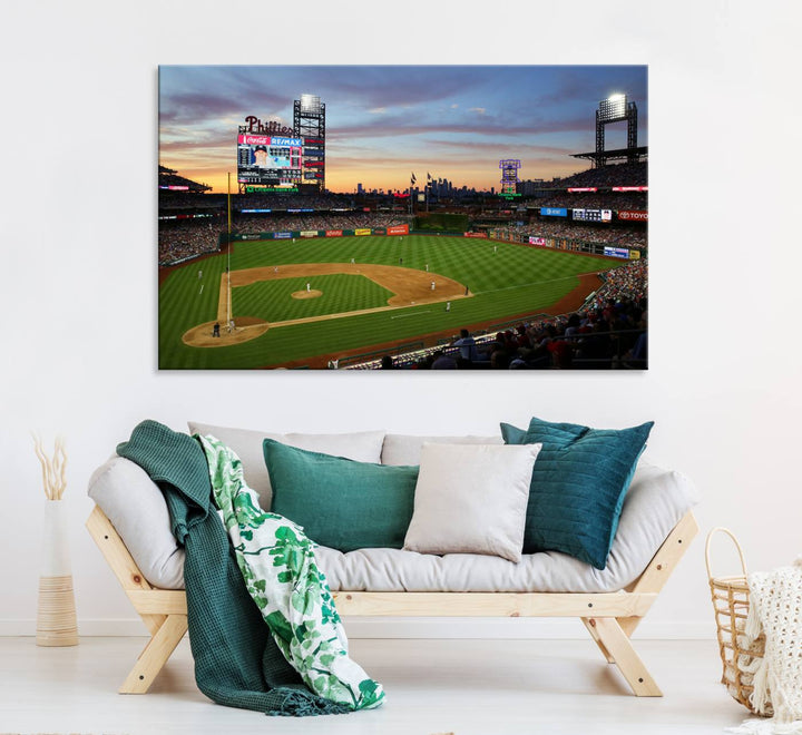 Citizens Bank Park Philadelphia Phillies Wall Art Canvas | 3-Panel Canvas Print of Phillies Stadium | Large Framed Baseball Wall Decor | MLB